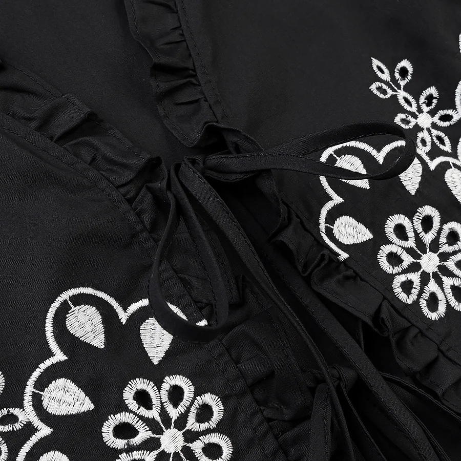 

ZBZA Spring New Women's Faion Design Hollow Embroidered Cotton irt Loose Fit Long Sve V-Ne Color Open Cardigan