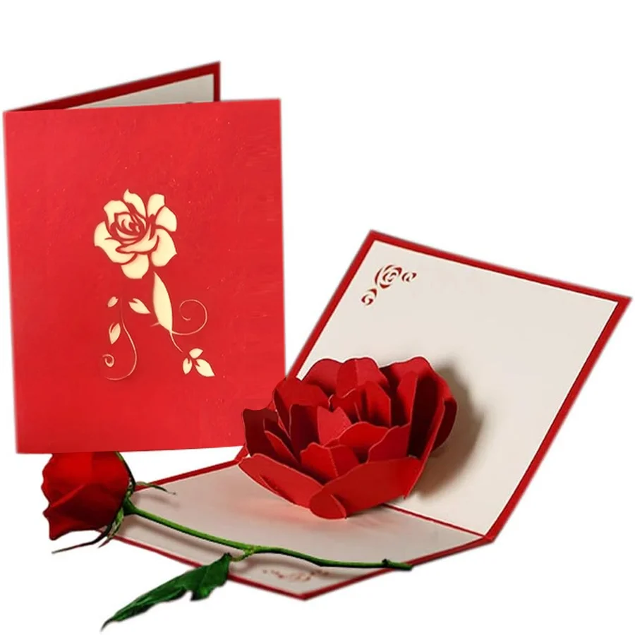 3D Rose Pop Up Card, Valentines day card, Mothers day Birthday card, anniversaries Weddings Flower Greeting Card With Envelope