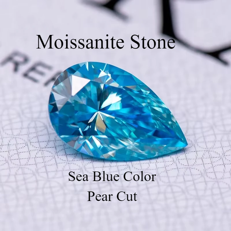 

Moissanite Diamond Pear Cut Sea Blue Colour Lab Created Gemstone Advanced Jewelry Making Materials Comes With GRA Certificate