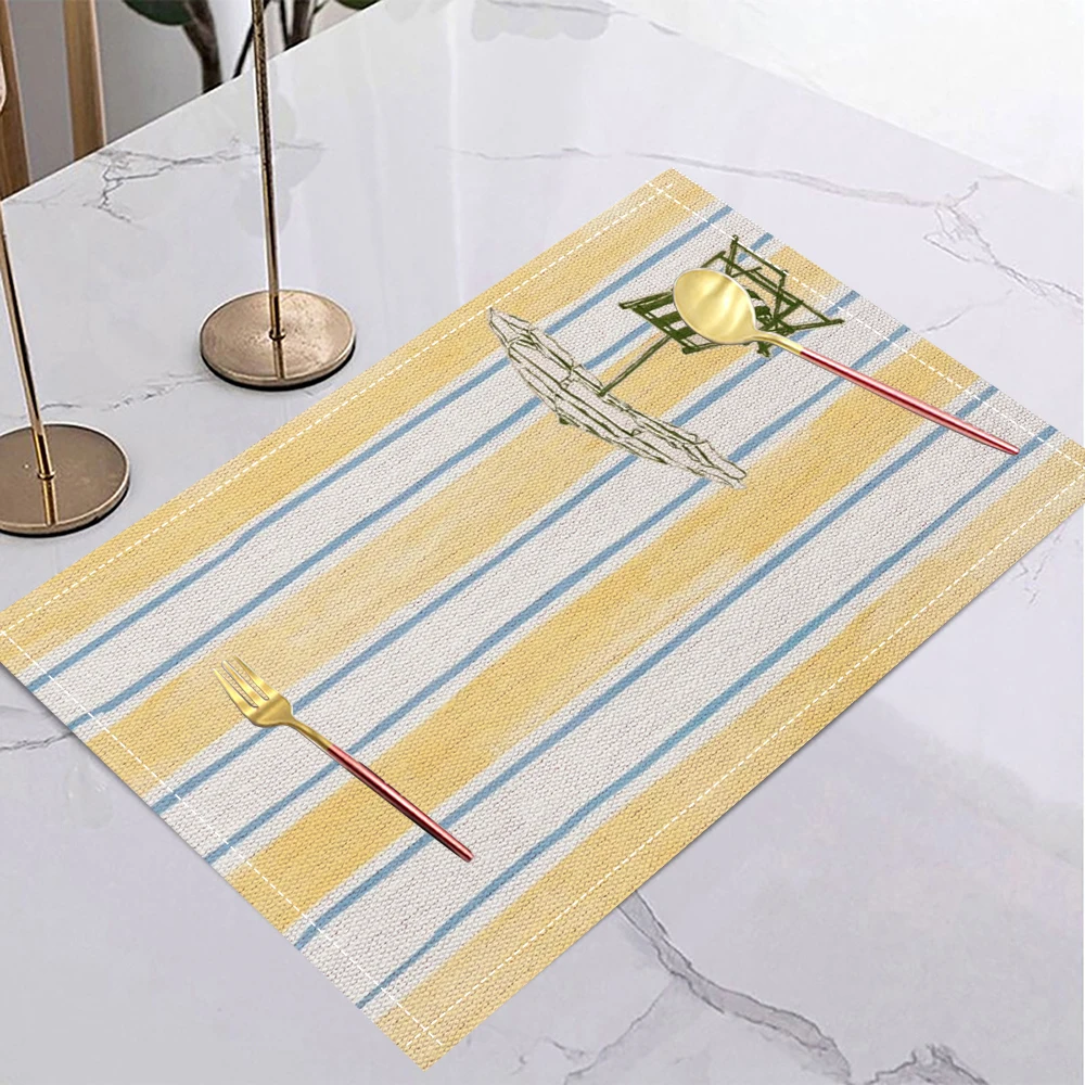 Ocean Theme Table Mat Placemats Yellow And White Stripes With Red Crab Illustration For Dining Table Decor Nautical Vibe