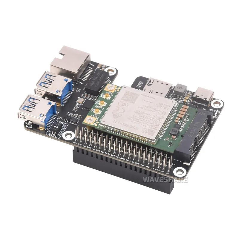 PCIe to MiniPCIe / Gigabit Ethernet / USB 3.2 Gen1 HAT for Raspberry Pi 5, Supports MiniPCIe interface 4G Module, High-speed Net