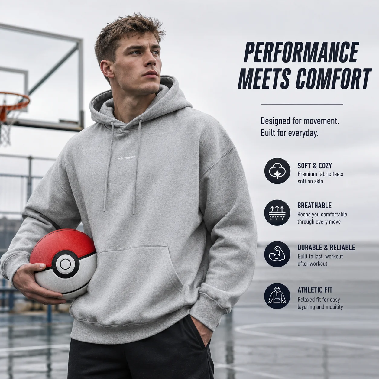 Veidoorn Minimalist Style Hooded Sweatshirt Unisex Loose Pullover Hoodie For Sports Daily Casual Street Wear