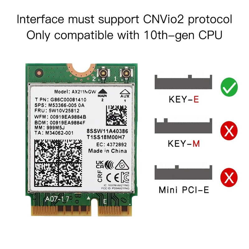 AX211NGW 6E ไวไฟ M.2คีย์ CNVio2คู่2.4GHz/5GHz การ์ดเครือข่ายไร้สาย802.11Ac อะแดปเตอร์5.2แบบบลูทูธ