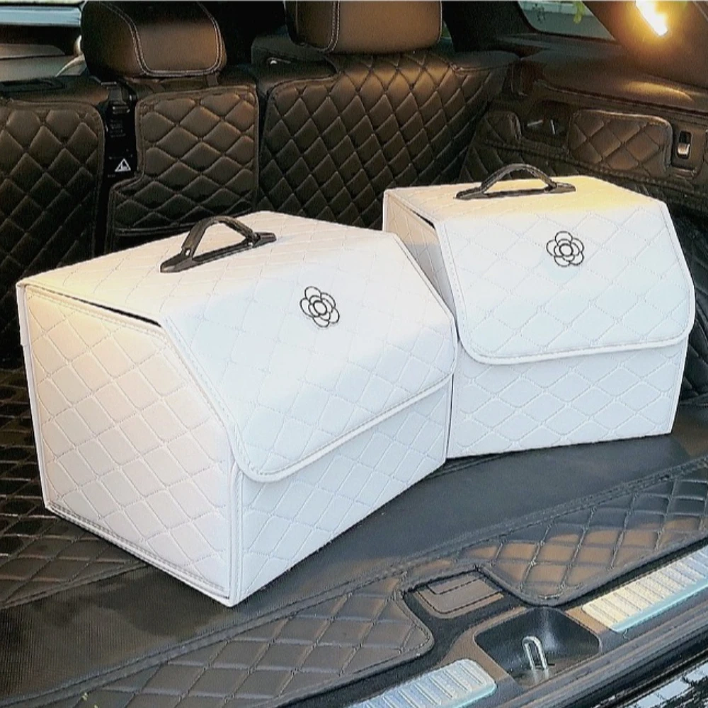 Portable Trunk Organizer with Lid – Premium PU Leather High-Capacity Bin, Uses for Vehicle Cargo Management & Daily Use
