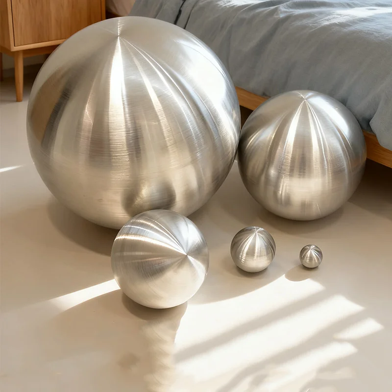 1/2/5Pcs 304 Stainless Steel Brushed Hollow Sphere Metal Decorative Ball Matte Surface Indoor and Outdoor Diameter 25mm-300mm