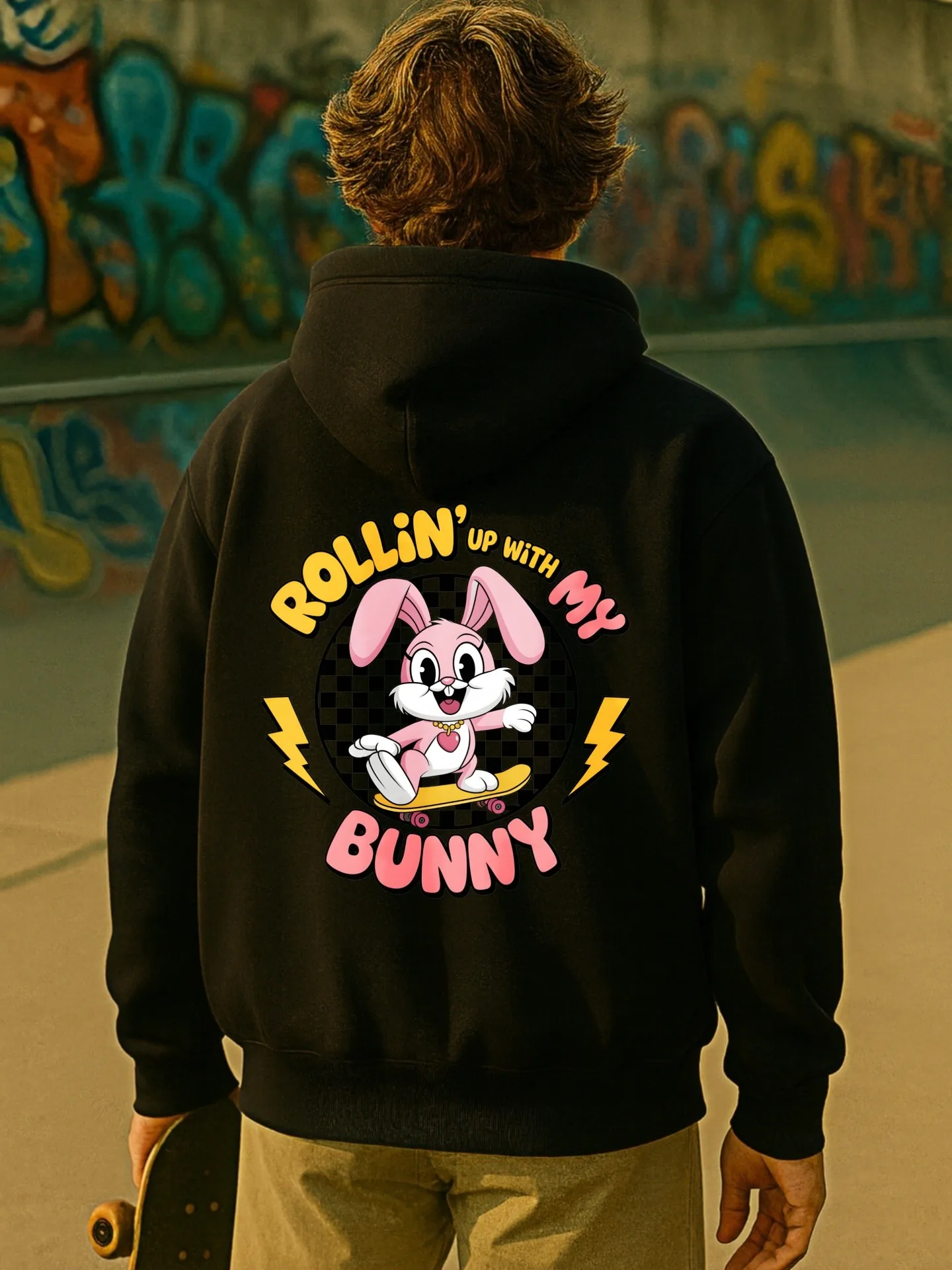 هوديي جرافيك للرجال، أرنب - بلوفر بغطاء للرأس مطبوع للرجال، نمط كاجوال مع طباعة كرتونية، صوف - مبطن للارتداء اليومي #2