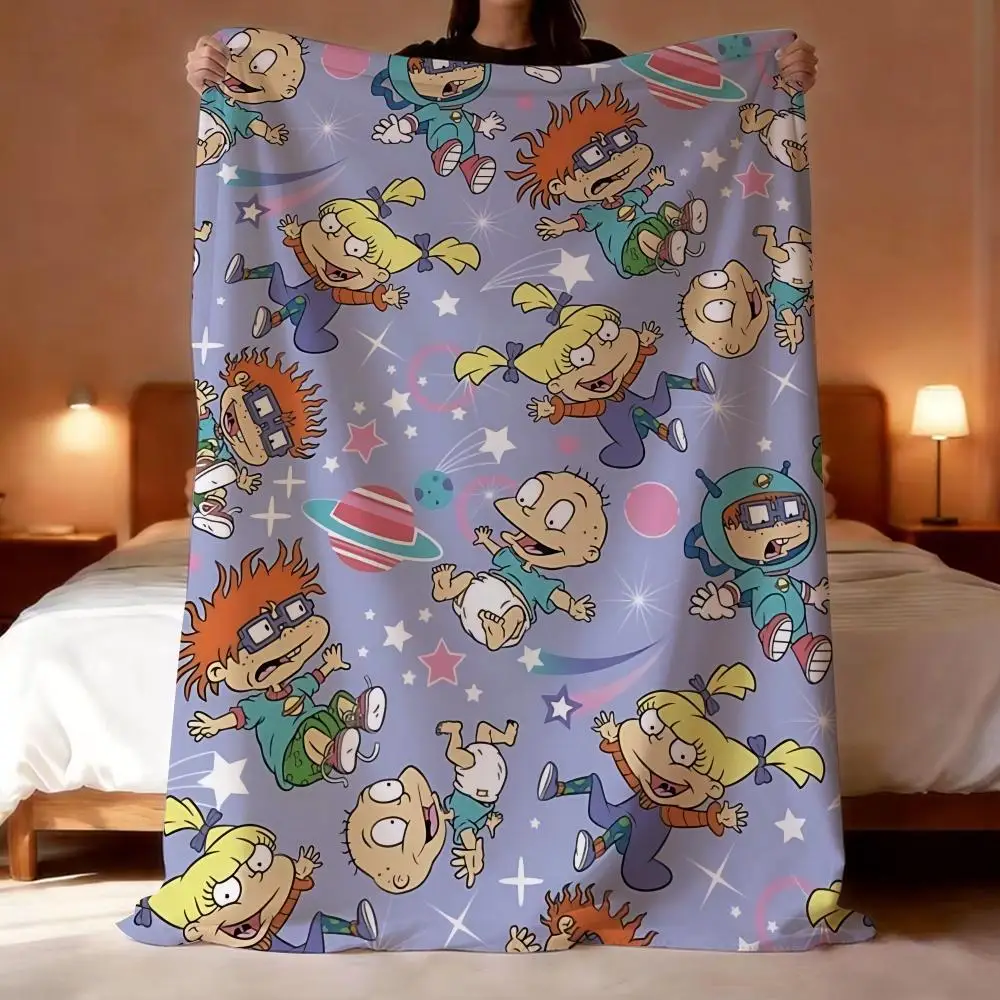 Cartoon R-Rugrats Throw Lightweight 240g Flannel Blanket Soft Skin-friendly for Summer Cooling
