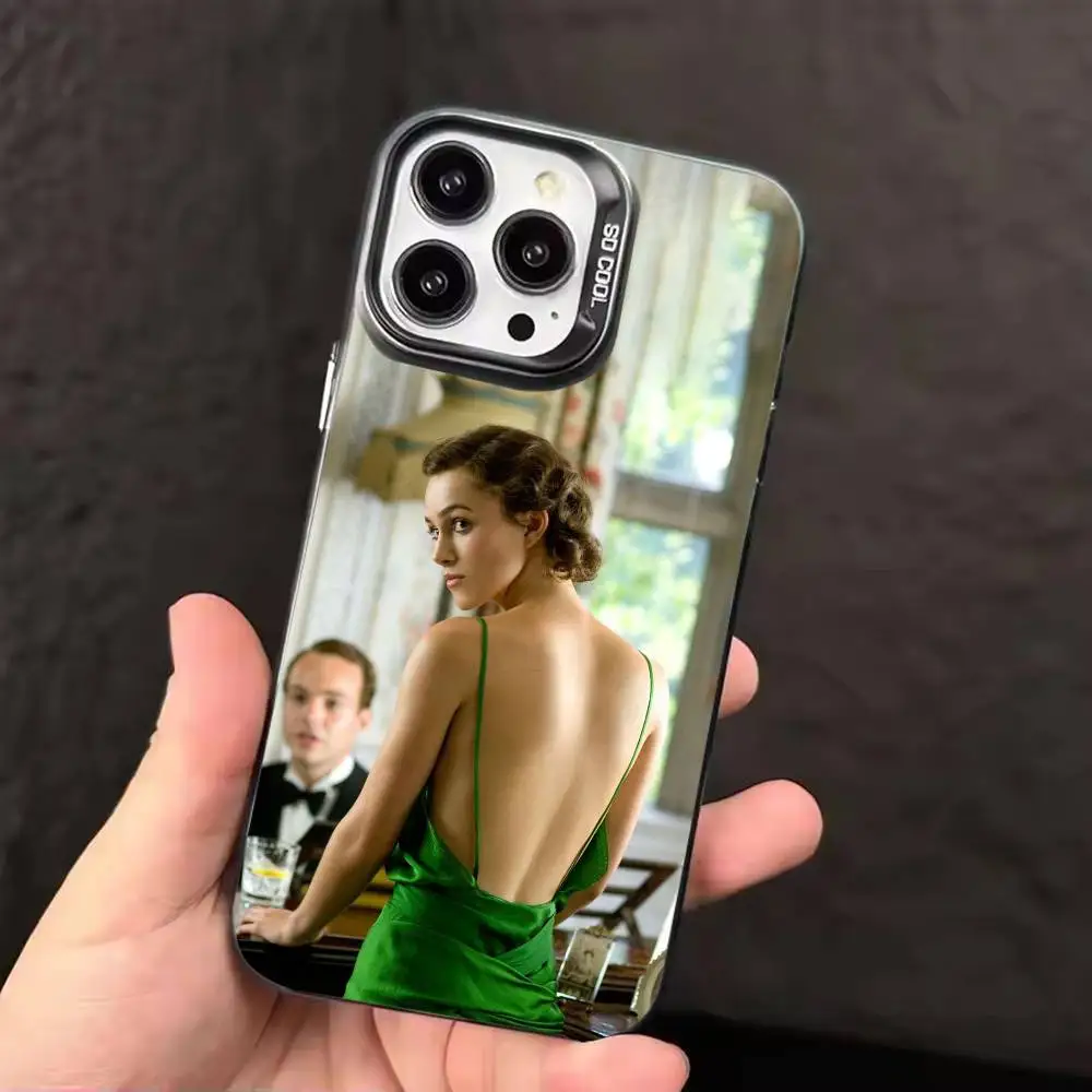 حافظة هاتف K-Keira Knightley لون فضي لهاتف آيفون 17 16 15 14 13 12 11 Pro Max Plus