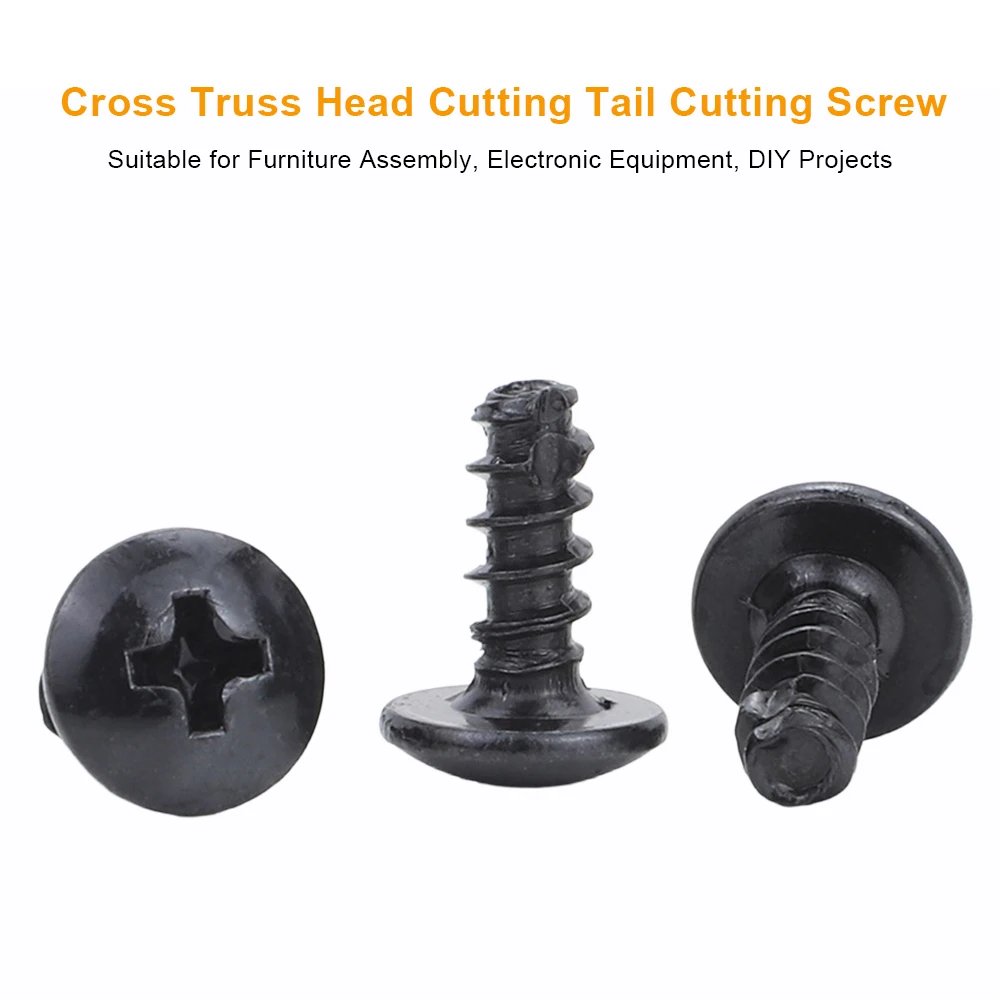 50-100pcs Phillips Mushroom Head Screws Black Stainless Steel Cross Truss Head Cutting Tail Self Tapping Screw M2 M2.3 M2.6 M3.5
