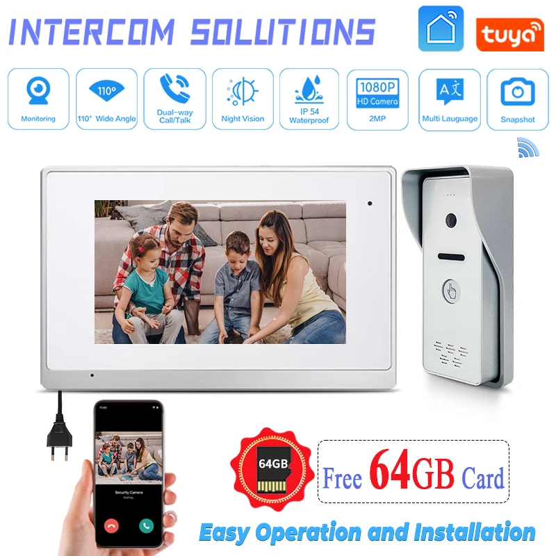 

Smart APP 1080P Night Vision Building Video Intercom 7 Inch Monitor Smart Video Doorbell Door Phone Intercom System