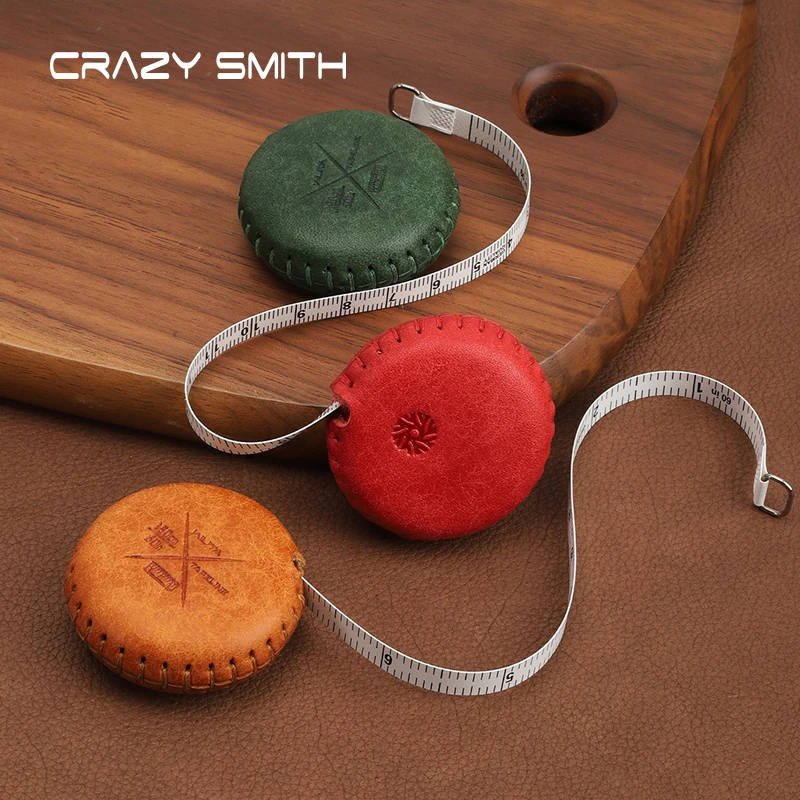 CRAZYSMITH Soft Retractable Tape Measure Handmade Genuine Leather Mini Ruler Case Tailor Craft Dieting Tape Measure Household