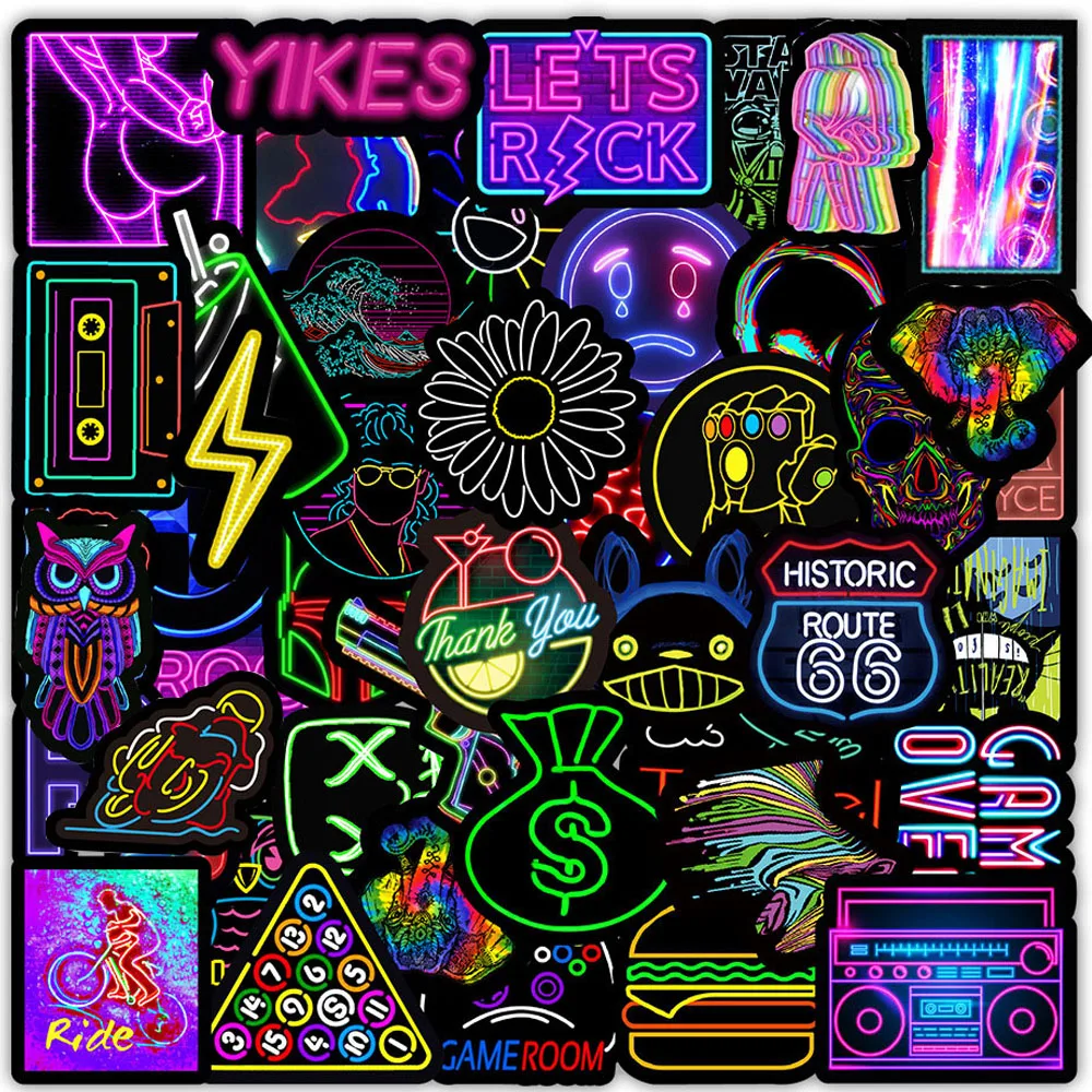 10/30/50/100PCS Anime Neon Light Graffiti Stickers Aesthetic Cartoon Decal Skateboard Laptop Bike Luggage Car Motorcycle Sticker