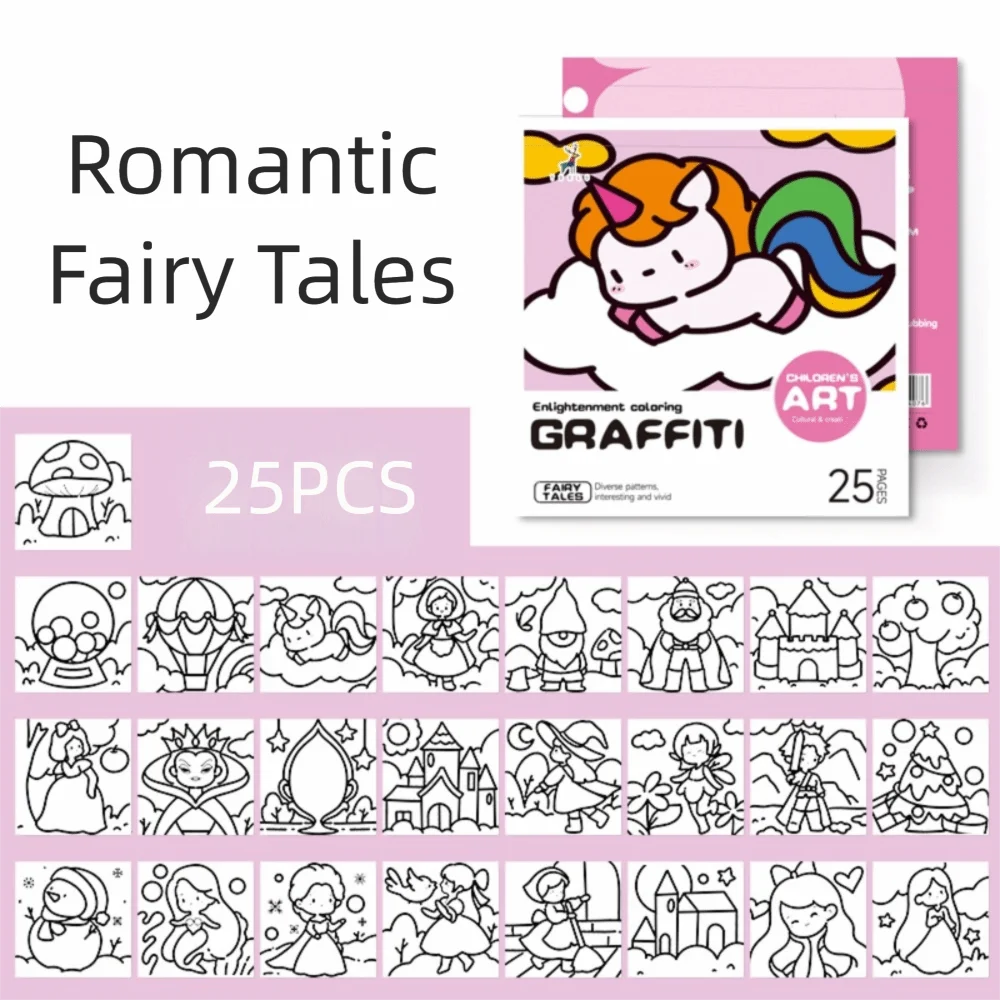 DIY Mini Cartoon Coloring Book 25Sheets Portable Watercolor Coloring Book Note Coloring Doodle Books Drawing Practice