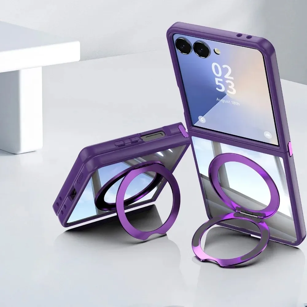 

360°Rotating Magnetic Car Ring Holder Phone Case For Samsung Galaxy Z Flip 7 6 5 Shockproof TPU+PC Material Clear Protect Cover