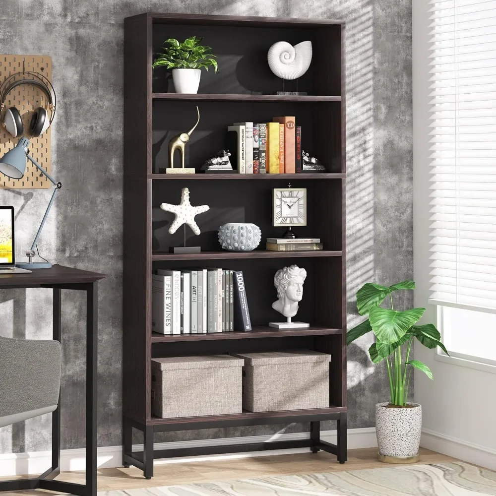 

70.8” Large Bookcases Organizer with 5-Tier Storage Shelves, Heavy Duty Free-Standing Library Bookshelf Shelving Unit