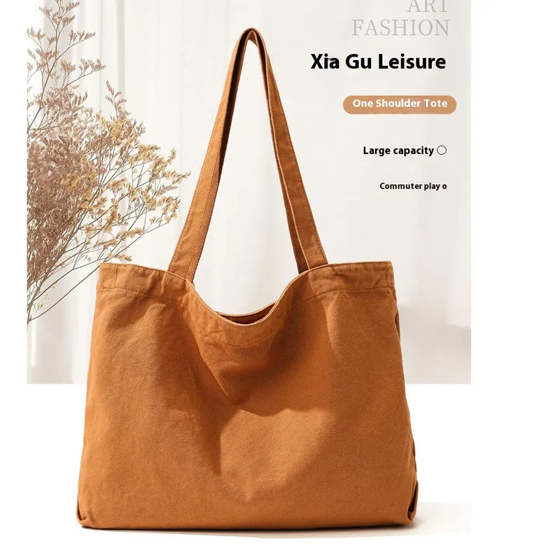 

Women Canvas Shopping Bag Large Capacity Eco Handbag Reusable Harajuku Commuter Tote Bag Foldable Shoulder Bag Hot Selling