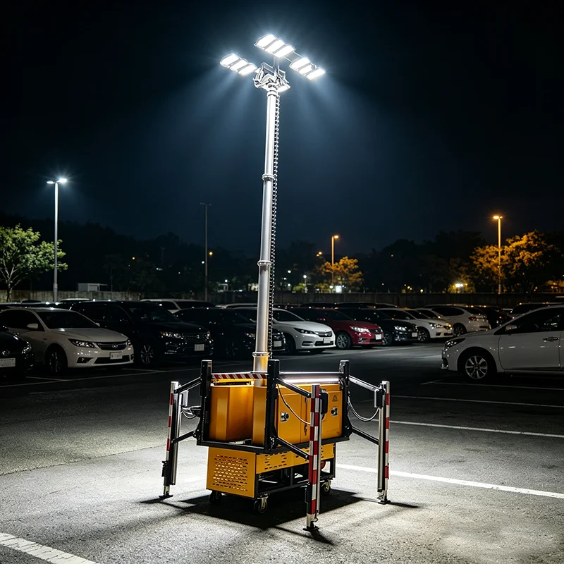 Customized Towable Mobile Lighting Tower 8.8M Electric Mast Outdoor Road Construction Night Scan High Beam Illumination Lamp