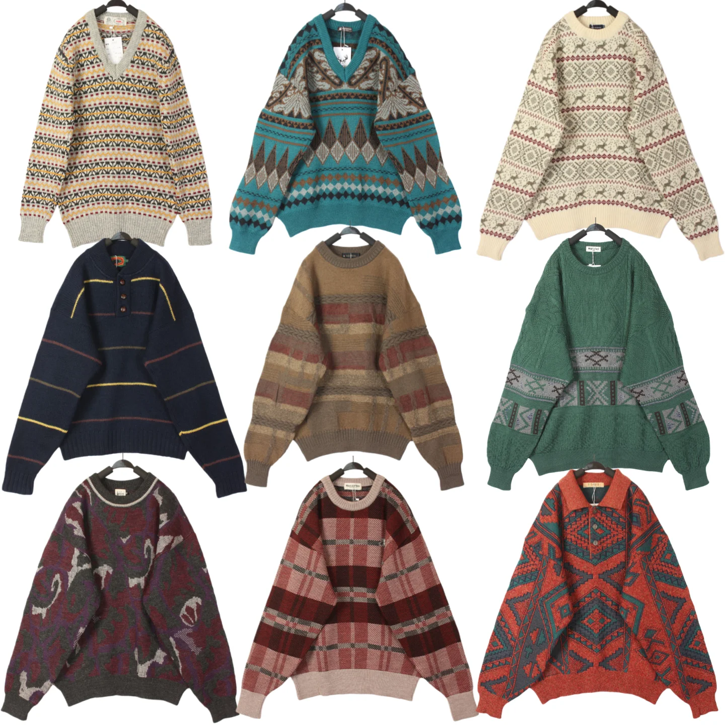 

Vintage Oversized Woolen Pullover Sweater Bold Color Block Totem Autumn Winter Loose Knitwear Women's Commute Style Long Slee...