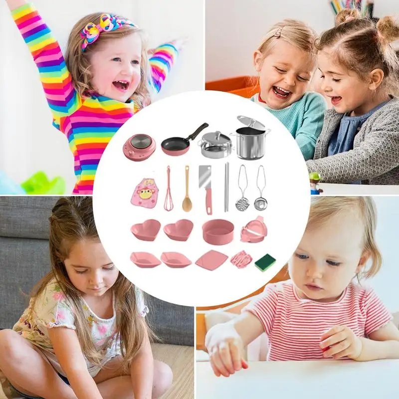 Crianças cozinha playset acessórios 22x fingir brinquedo acessórios de cozinha realista pequenos utensílios de cozinha para criança seguro sala de aula