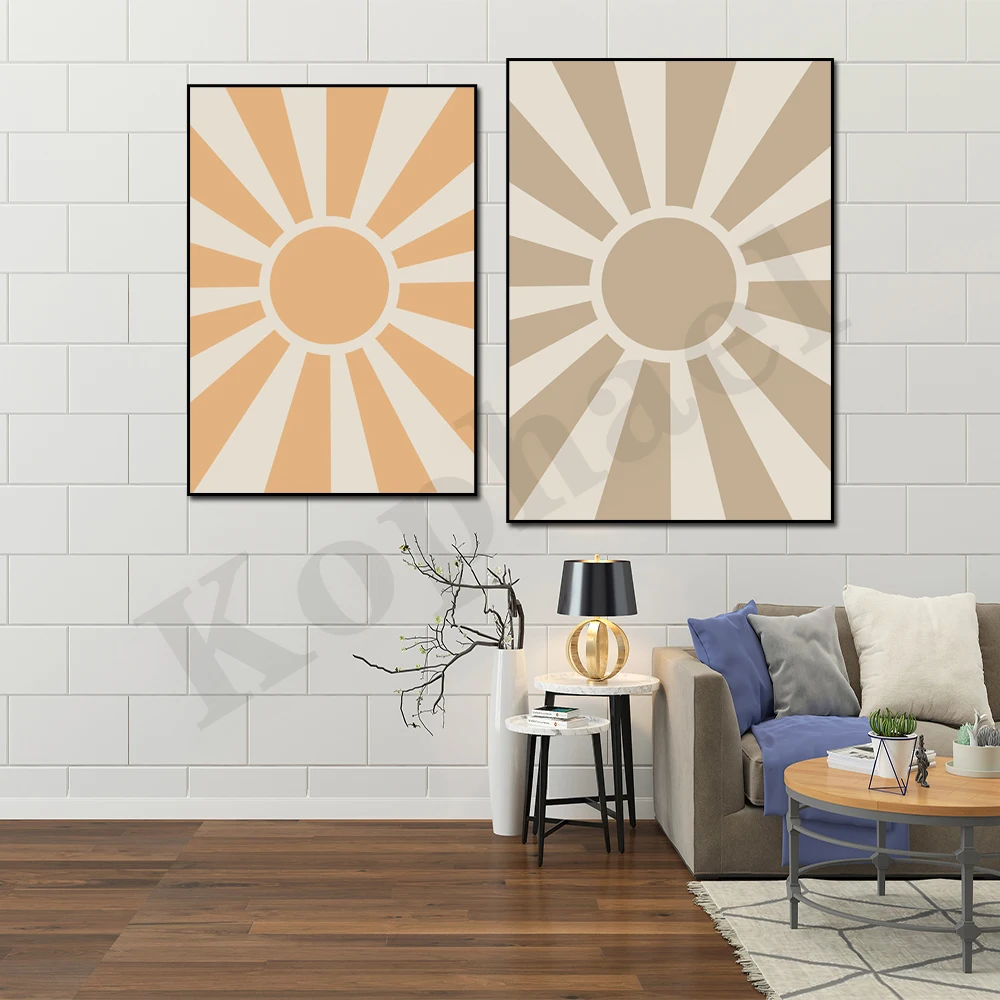 Beige Sun Celestial Sunshine Art Nursery Print Kids Bedroom Canvas Painting Decor