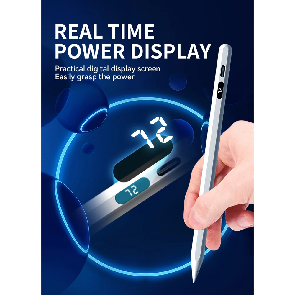 Caneta Stylus Universal Para Tablet Phone para Android IOS Touch Pen para iPad Lápis 2 Com Display de Energia Digital