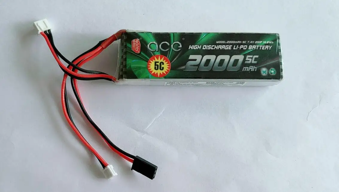 

Gens ace Lipo Battery 2000mAh 2S 7.4V 5C Connector Type: Futaba + EHR for Flysky FUTABA JR transmitter radio controller receiver