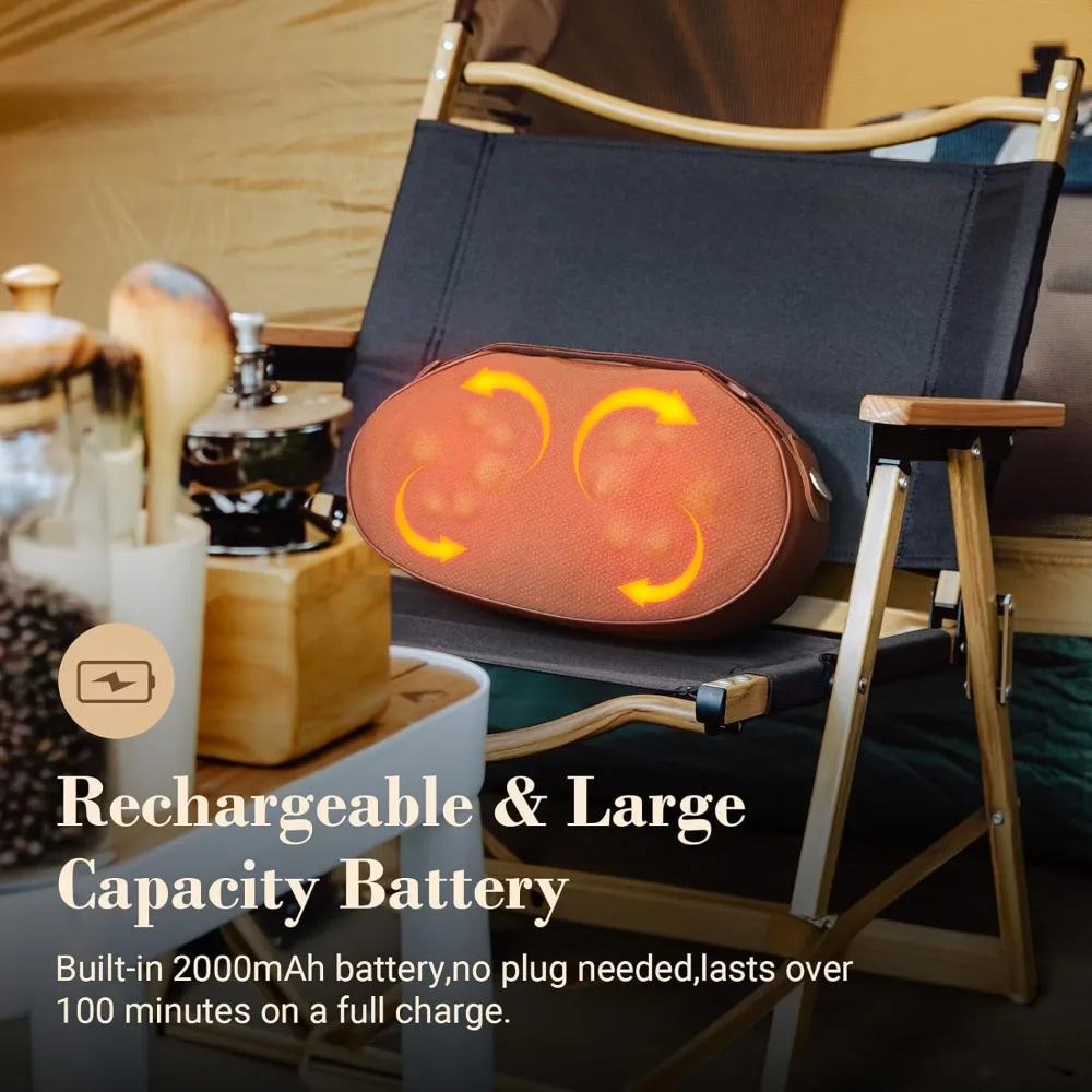 

Portable Kneading Shiatsu Back Massager Pillow with Heat Cordless for Neck Shoulder Pain Relief Home Car Office Use Gift