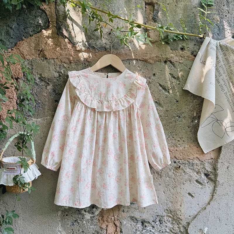 

2025Autumn Lotus Leaf Lace Girl Dress Forest Style Floral Sweet Children's Princess Dress Doll Dress