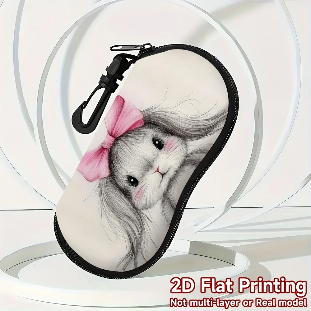 1pc Cute Rabbit with Pink Bow Glasses Case - 2D Flat Printing Dustproof Eyewear Storage Box, Multi-Layer Protective Design