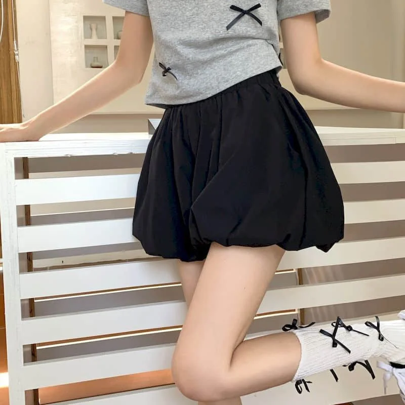 Pantaloncini da donna eleganti boccioli di fiori larghi a trapezio pantaloncini soffici a gamba larga pantaloni lanterna in vita elastica abbigliamento donna stile coreano