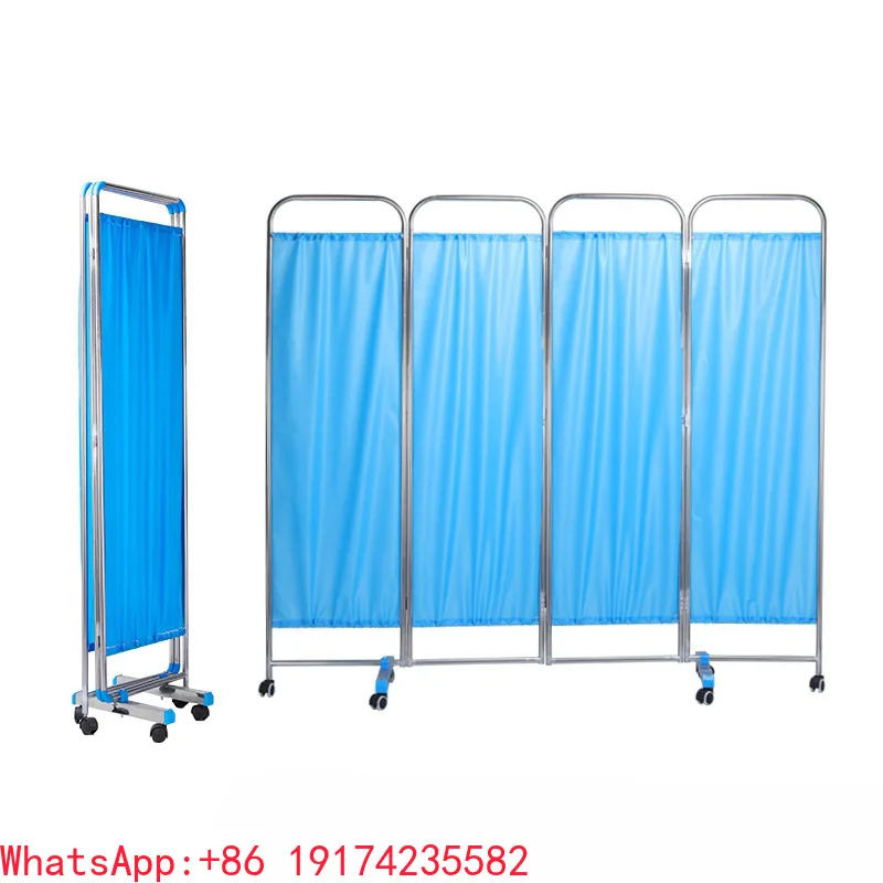 

Foldable Stainless Steel 4 Folds Medical Screen Hospital Ward Anti-seepage Partition Shielding Folding Screen with Wheels