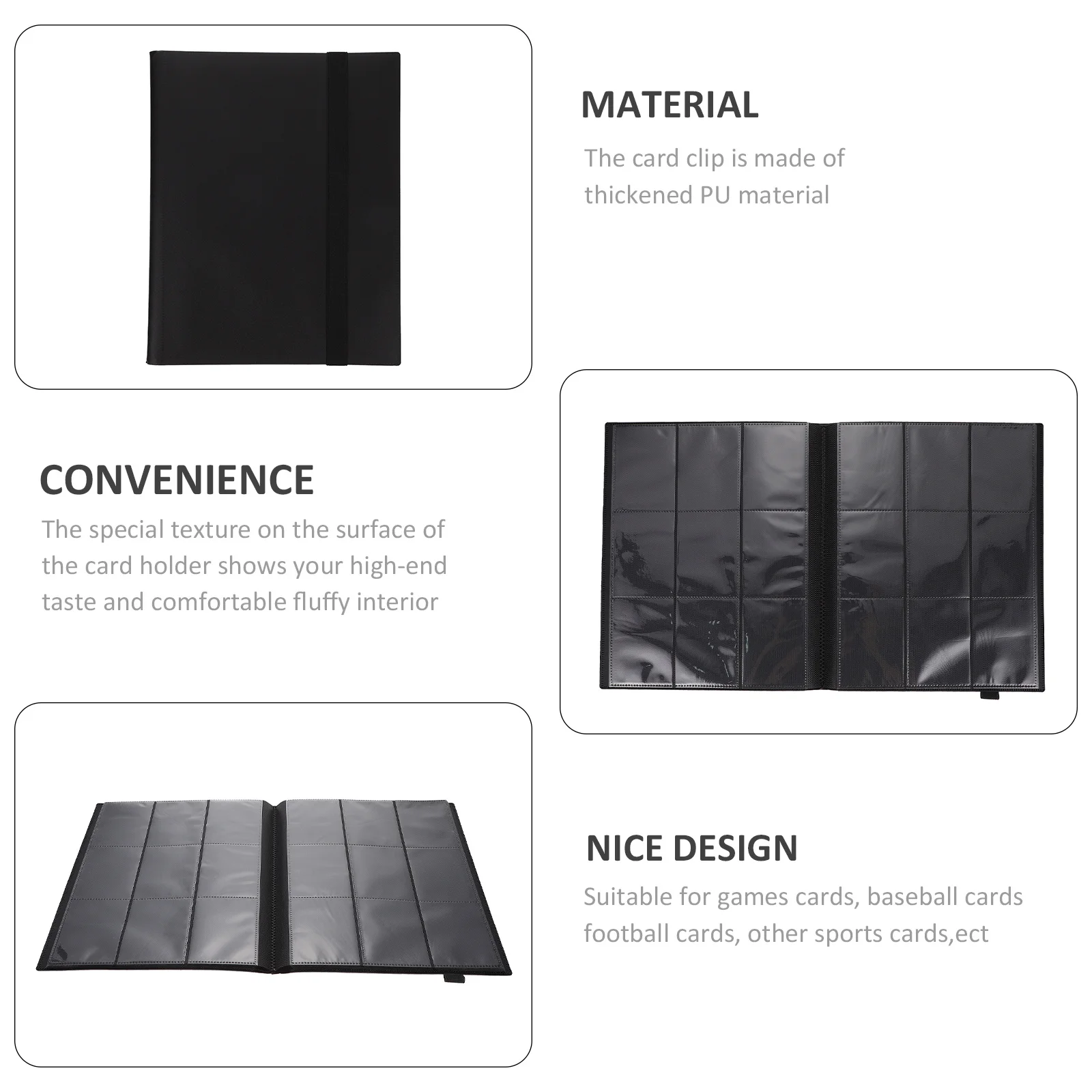 

Black Cards Collection Album High Quality Materials for Gaming Baseball Football Card Storage Book with Flat Lay Pages and