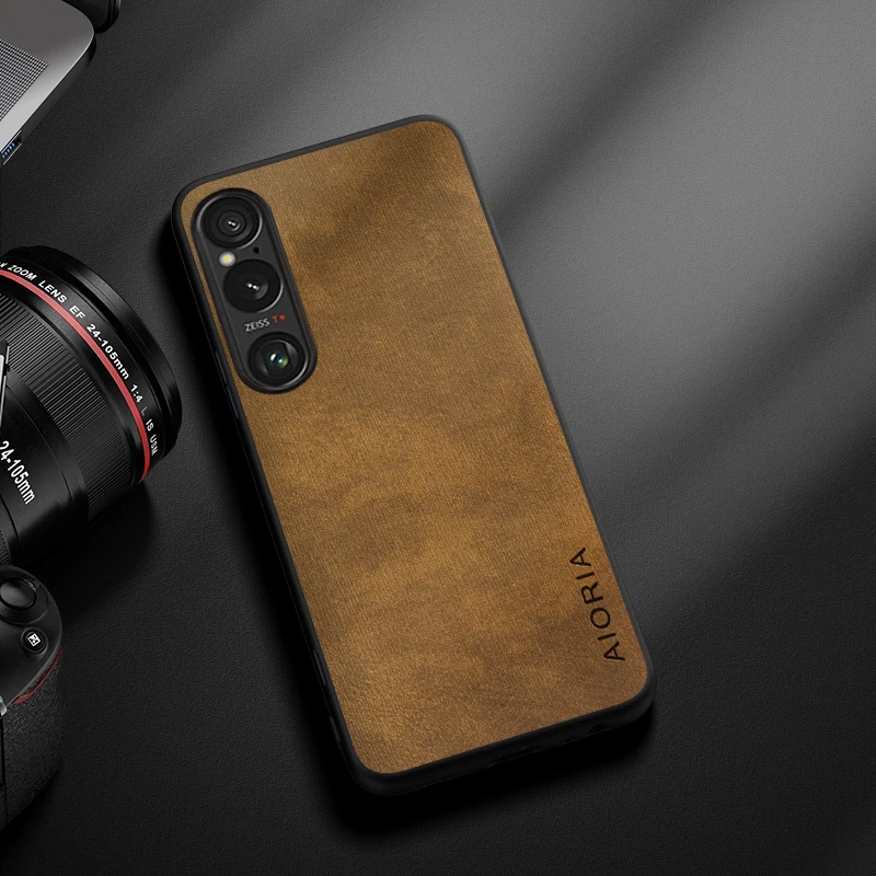 Sony Xperia 1 III IV V VI 10 III IV V 디자인용 케이스 Sony Xperia 10 VI용 단순하고 가볍고 내구성이 뛰어난 가죽 나뭇결 커버