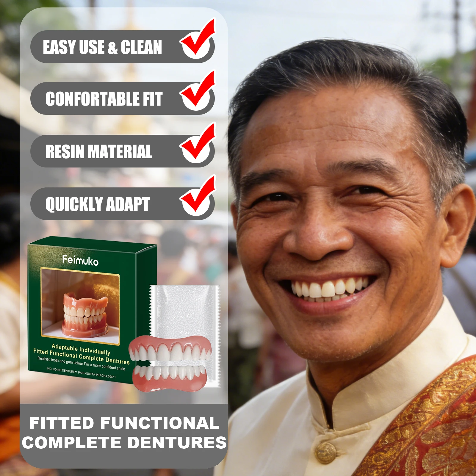 Feimuko Resin Complete Dentures Quickly Adapt Perfect Fit Comfortable Use Easy To Clean Improve Self-Confidence