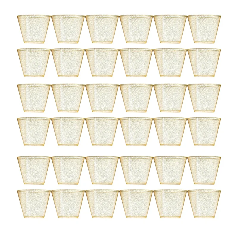

A74U 36 Golden Plastic Cup Disposable Water Cup Golden Powder 90OZ Juice Cup Dessert Cup Mousse Cup