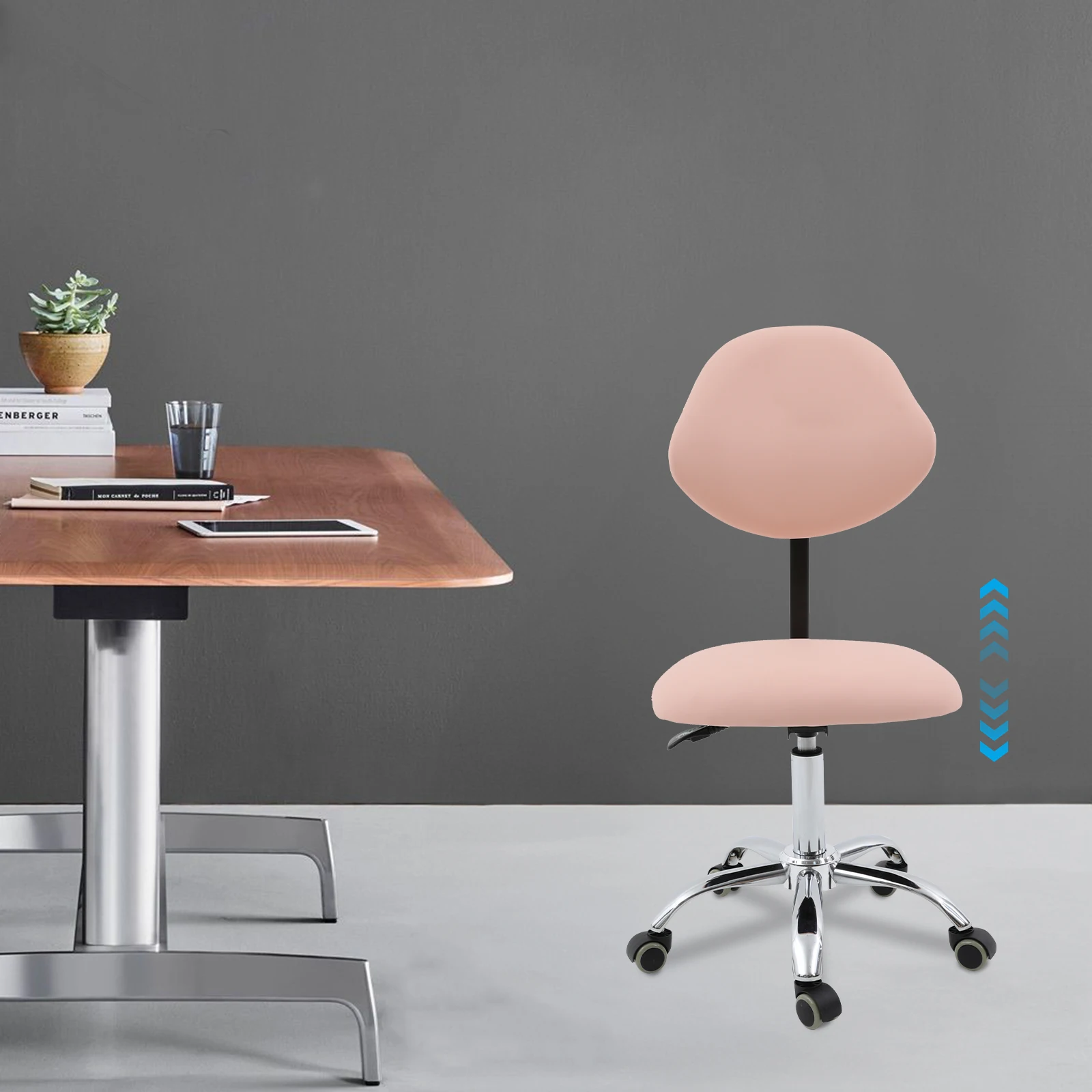 360° Swivel Angle Ergonomic Rolling Stool Chair with Backrest Adjustable Saddle Chair Stool with Wheels Rolling Swivel Chair 150kg Load Capacity for Beauty Salon& Hospital/Home