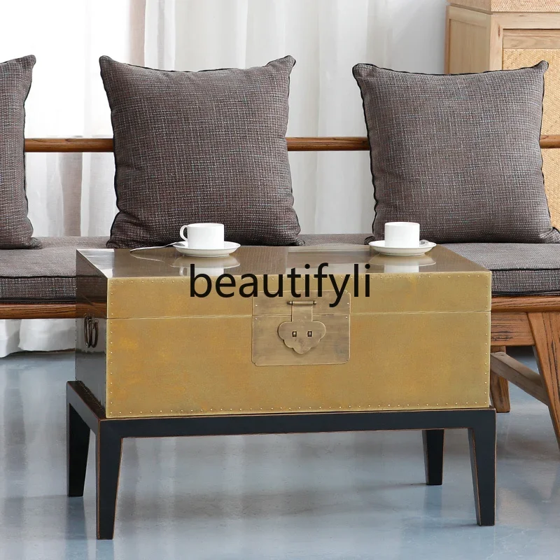 

Brass coffee table solid wood simple modern sofa coffee table rectangular neoclassical small coffee table retro old