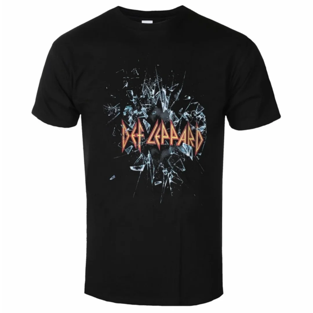 Camiseta de la Banda de Rock Clásica Def Leppard con Estampado Shatter Pattern, Estilo Hip-Hop Urbano, Apta para Hombres y Mujeres