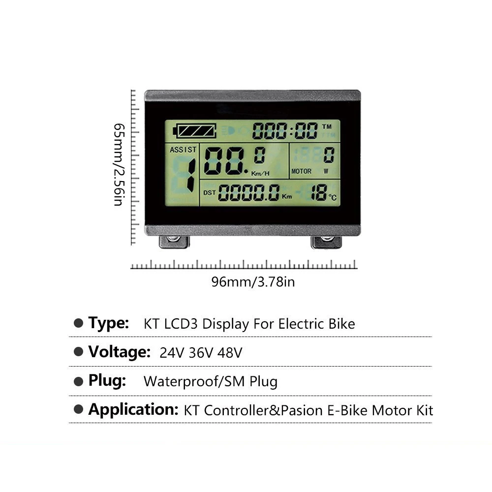 Electric Bike KT Display LCD3 24V 36V 48V for KT Controller Bike Control Panel Electric Bike Accessories 5PIN Waterproof SM Plug