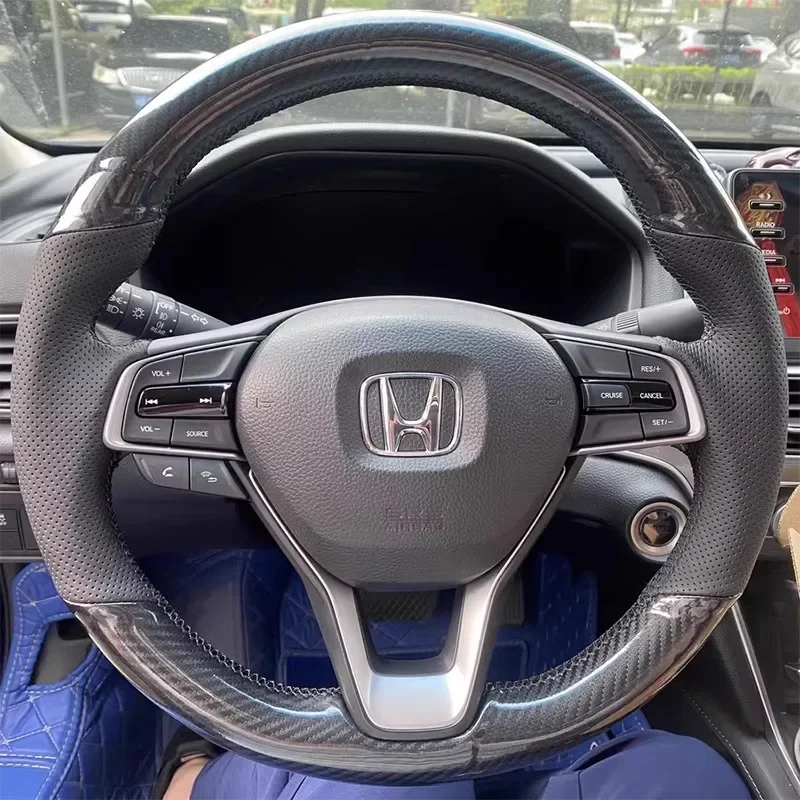 for Honda Accord 10 2018 2019 2020 2021 Full Coverage Sports style Steering Wheel Cover  Insight 2019 Braid Suede&red Interior view 5