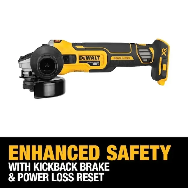 Dewalt 브러시리스 무선 슬라이드 스위치, 킥백 브레이크 장착 소형 앵글 그라인더, 20V 9000RPM 베어 도구, DCG405, 125mm, 4.5 인치