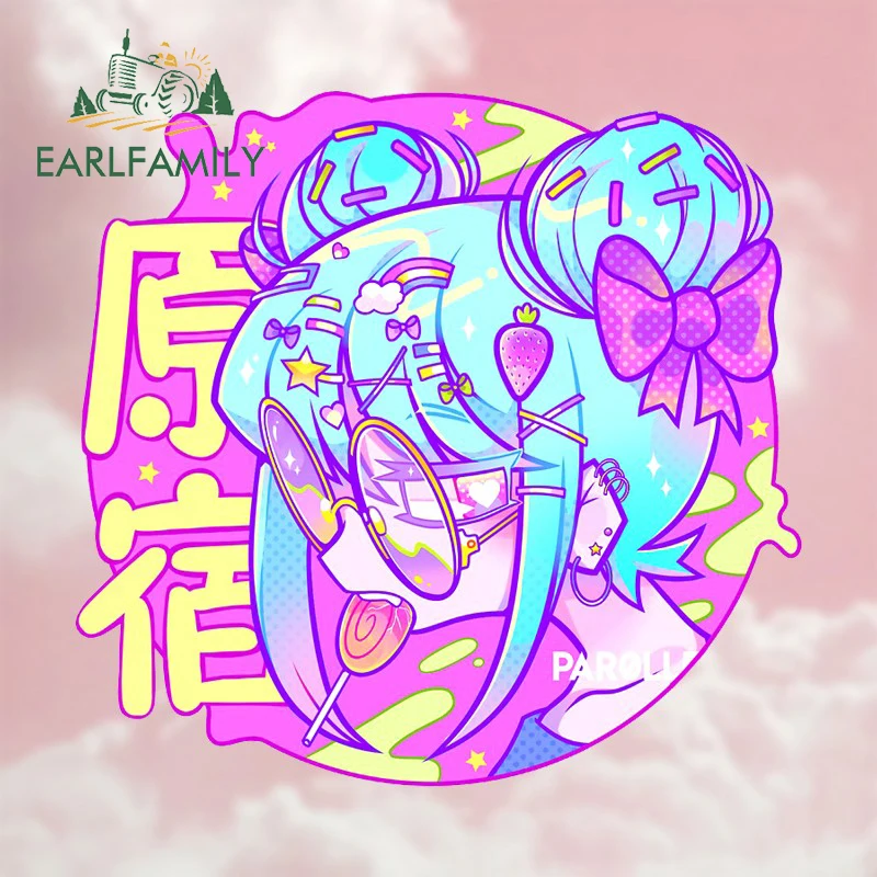 EARLFAMILY Eye-catching Girl Lollipop Harajuku VAN Waterproof Decoration Windshield Trunk Car Stickers Anime Laptop Decal