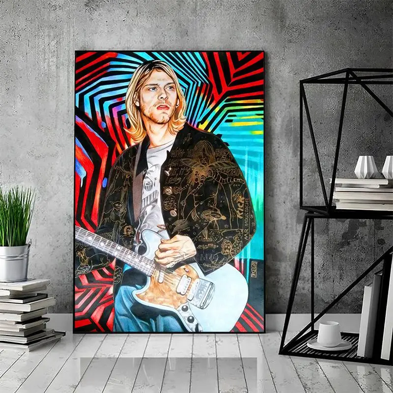 Singer Kurt-Cobain Rock And Roll Music Poster artistico autoadesivo Vintage Room Home Bar Cafe Decor Poster adesivi murali