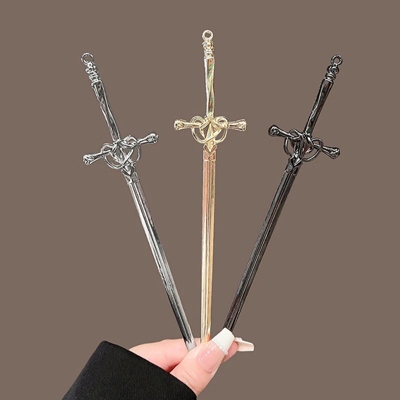 New Chinese style antique alloy sword hairpin, elegant hair accessory updo hairpin simple and modern long sword hairpin image 4