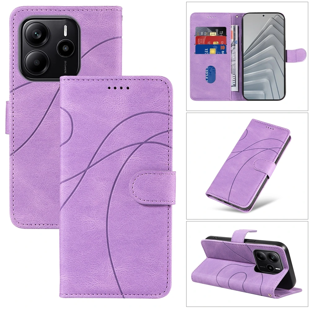 Magnetic Leather Wallet Flip Case for Redmi Note 15 14 13 12 12s 11 11s 10 9 8 8T Pro Plus 5G Phone Cover Curve Line Shockproof view 5