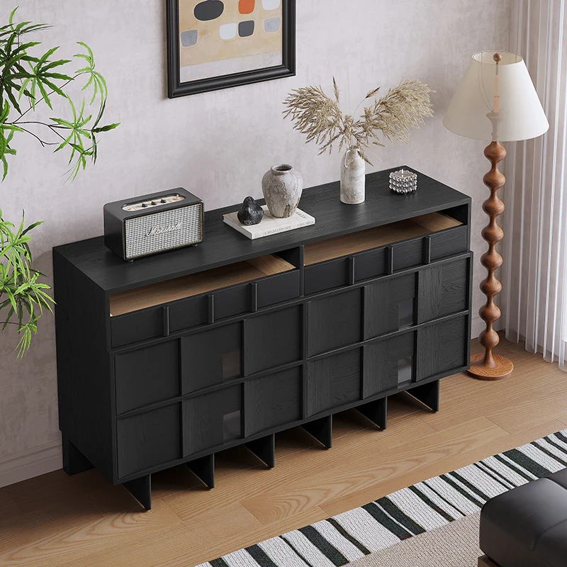 

Modern simple black solid wood chest, minimalist bedroom, living room side cabinet, storage storage, drawer cabinet