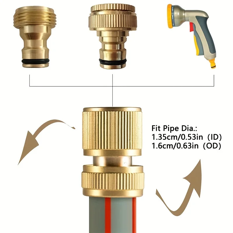 3sets  EU Standard Aluminum Hose Connector Set - 1/2'' & 3/4'' Tap Fitting + 1/2''(13-16mm) Quick Connect for Garden Pipes