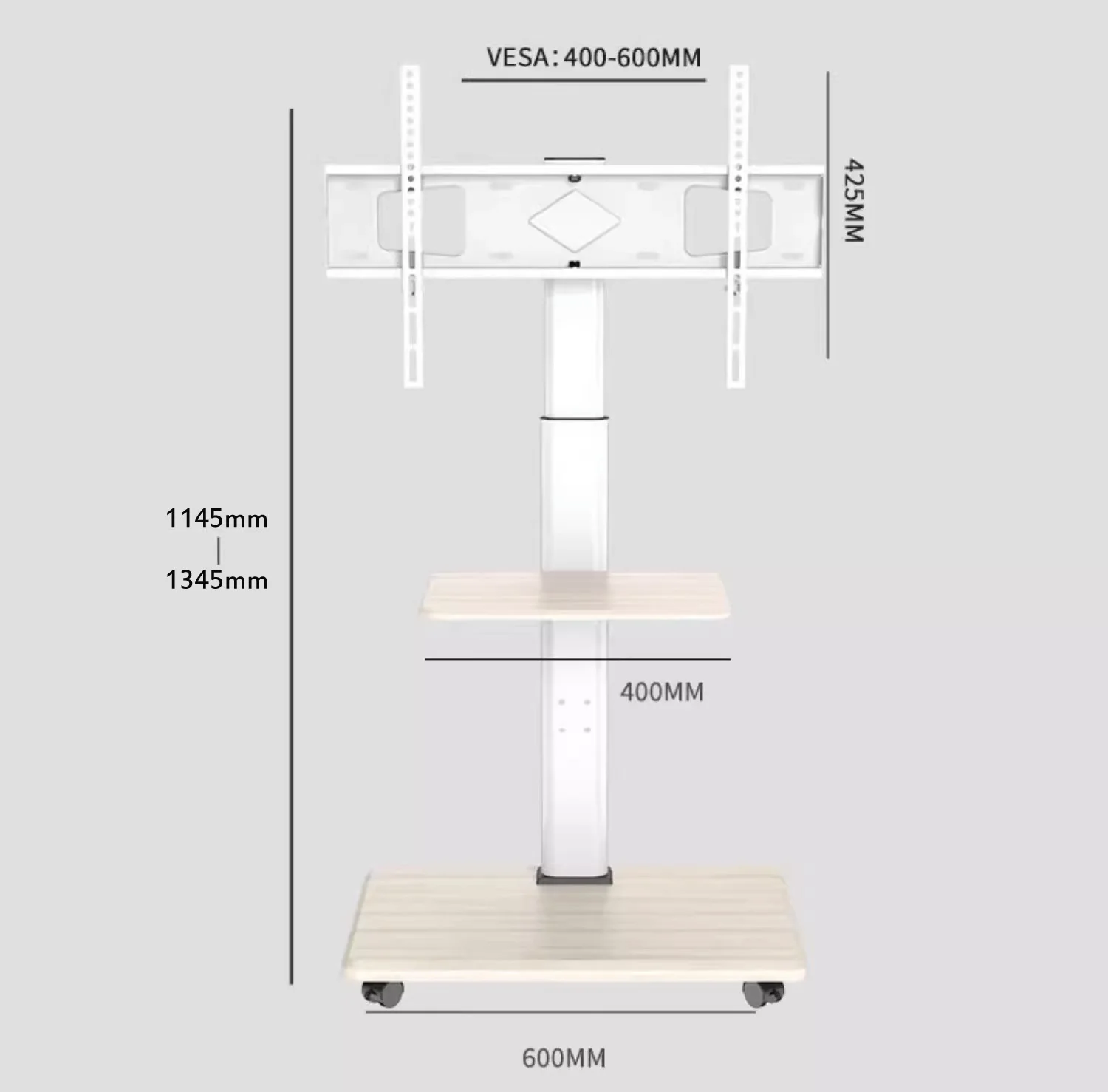 جديد DL-X10 ارتفاع ضبط 40 كجم 32 "-75" LCD TV الطابق حامل عربة عربة 1445 مللي متر مع عجلة الفرامل الأبيض 400x400 600x400 مع الرف