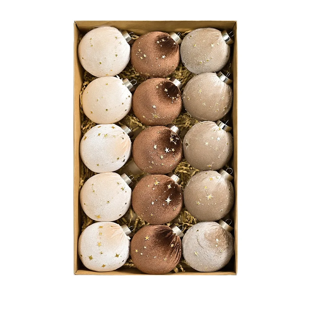 

15pcs 8cm Christmas Ball Pendant Shatterproof Velvet Christmas Hanging Balls Reusable Flocking Xmas Spheres Ornaments