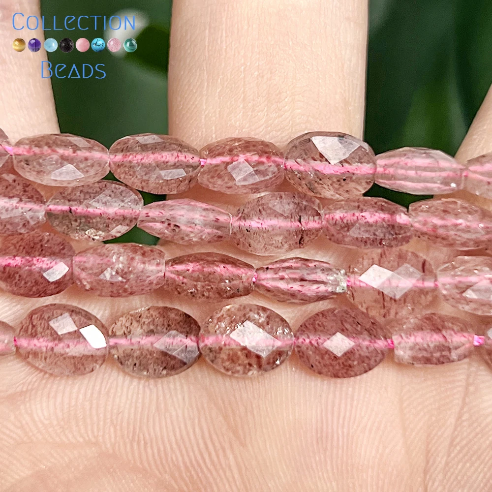 23pcs 6x8mm Natural Strawbeery Quartz Faceted Ellipse Loose Spacer Beads for Jewelry Making DIY Bracelet Necklace Accessories